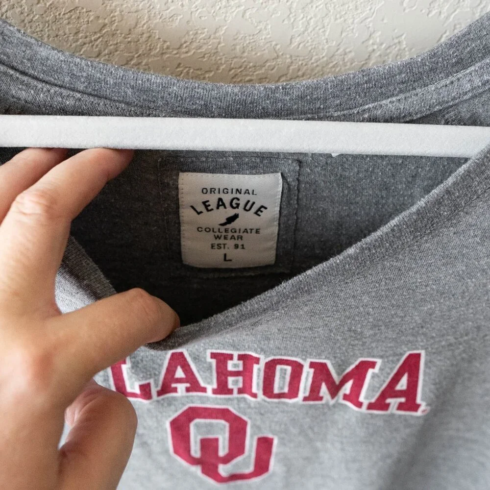 Original League Collegiate Wear Women Sz L Gray Red Oklahoma OU Boomer Sooner - Picture 3 of 6
